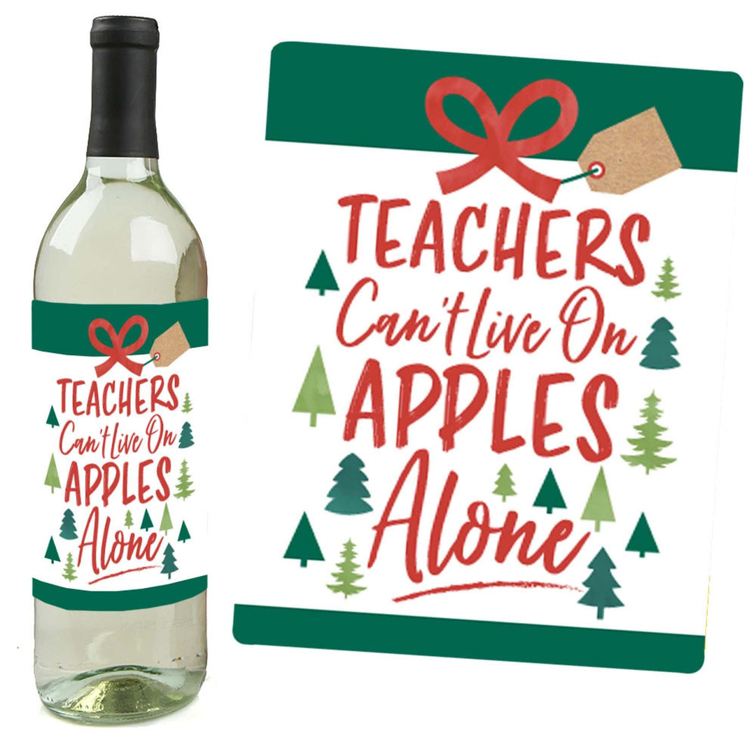 Teacher Holiday Presents - Teacher Appreciation Christmas Gifts Decorations for Women and Men - Wine Bottle Label Stickers - Set of 4