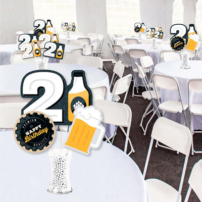 Cheers and Beers to 21 Years - 21st Birthday Party Centerpiece Sticks - Showstopper Table Toppers - 35 Pieces