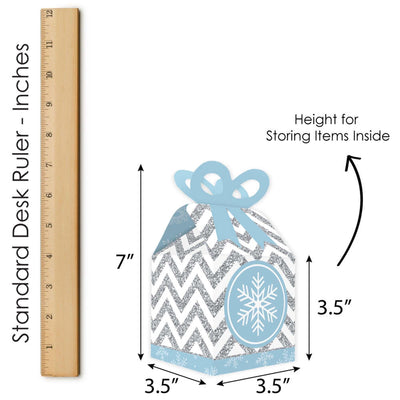 Winter Wonderland - Square Favor Gift Boxes - Snowflake Holiday Party and Winter Wedding Bow Boxes - Set of 12