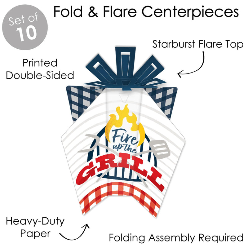 Fire Up the Grill - Table Decorations - Summer BBQ Picnic Party Fold and Flare Centerpieces - 10 Count