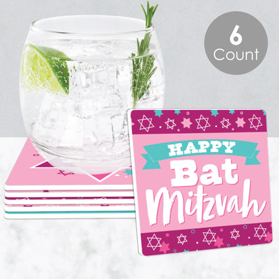 Pink Bat Mitzvah - Funny Girl Party Decorations - Drink Coasters - Set of 6