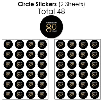 Adult 80th Birthday - Gold - Mini Candy Bar Wrappers, Round Candy Stickers and Circle Stickers - Birthday Party Candy Favor Sticker Kit - 304 Pieces
