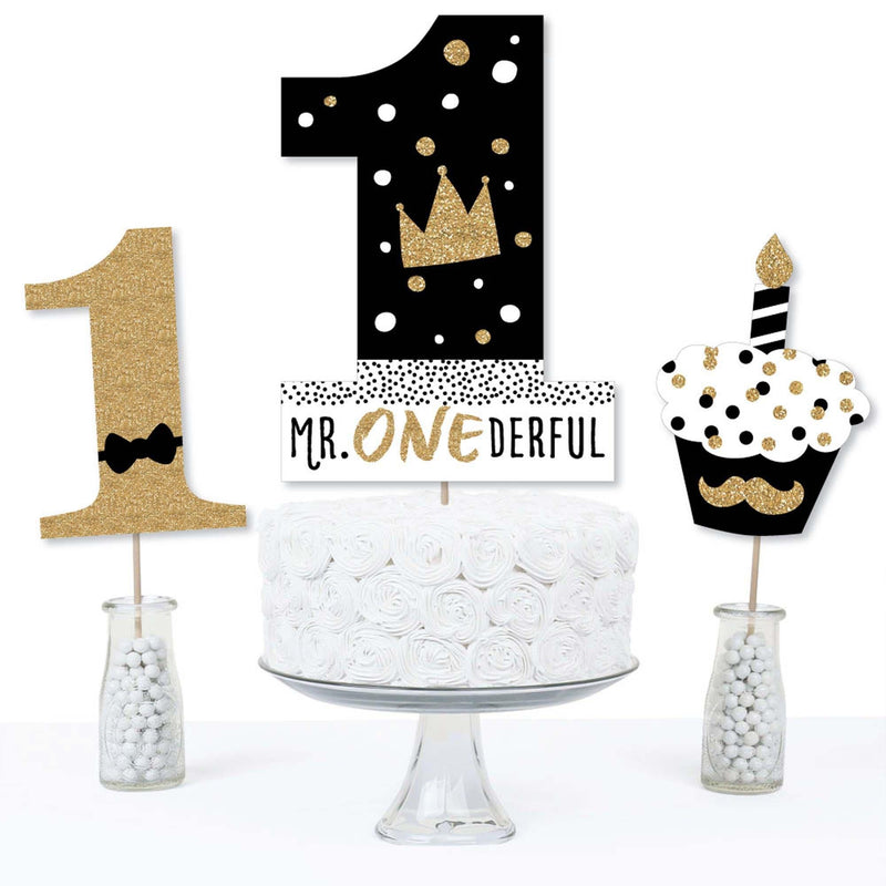 1st Birthday Little Mr. Onederful - Boy First Birthday Party Centerpiece Sticks - Table Toppers - Set of 15
