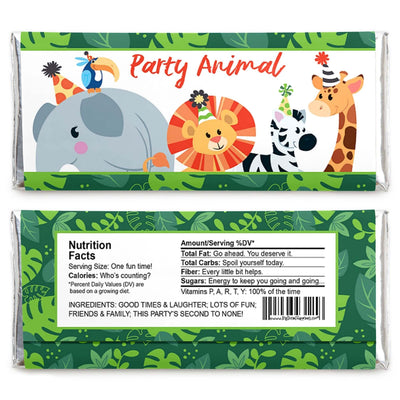 Jungle Party Animals - Candy Bar Wrapper Safari Zoo Animal Birthday Party or Baby Shower Favors- Set of 24