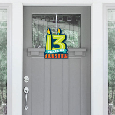 Boy 13th Birthday - Hanging Porch Official Teenager Birthday Party Outdoor Decorations - Front Door Decor - 1 Piece Sign