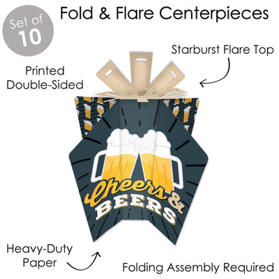 Cheers and Beers Happy Birthday - Table Decorations - Fold and Flare Centerpieces - 10 Count