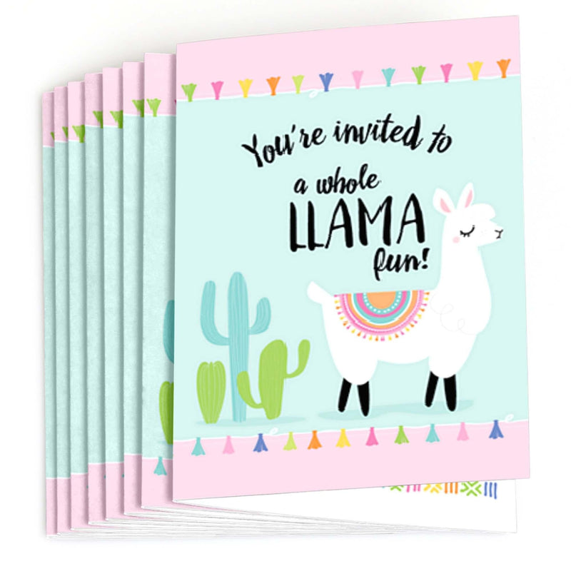 Whole Llama Fun - Fill In Llama Fiesta Baby Shower or Birthday Party Invitations - 8 ct