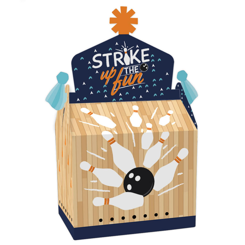 Strike Up the Fun - Bowling - Treat Box Party Favors - Birthday Party or Baby Shower Goodie Gable Boxes - Set of 12