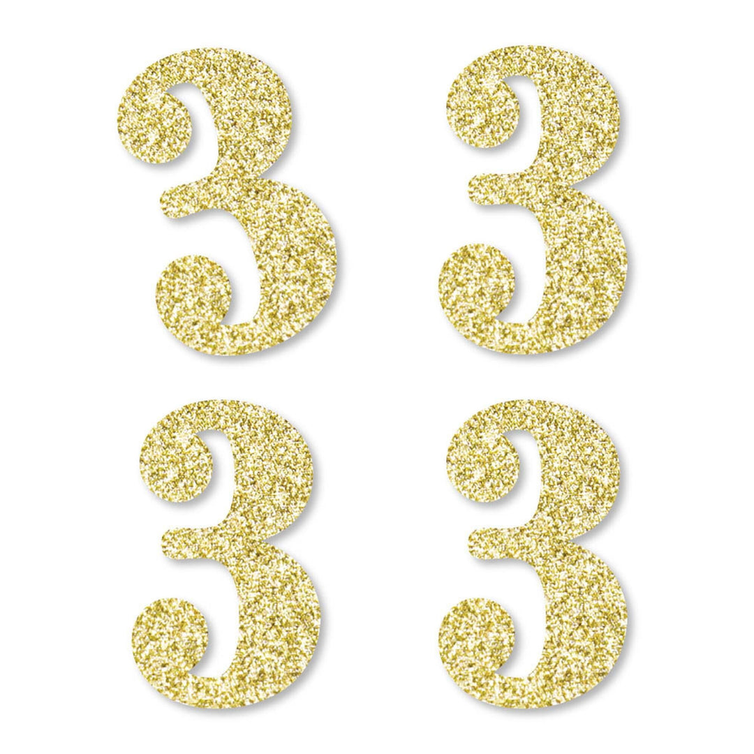 Gold Glitter 3 - No-Mess Real Gold Glitter Cut-Out Numbers - 3rd Birthday Party Confetti - Set of 24