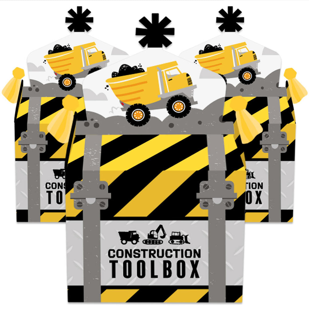 Dig It - Construction Party Zone - Treat Box Party Favors - Baby Shower or Birthday Party Goodie Gable Boxes - Set of 12