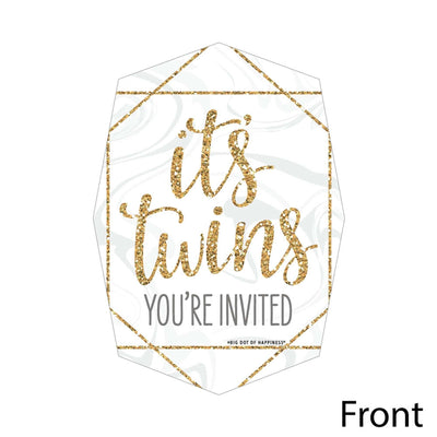 It's Twins - Shaped Fill-In Invitations - Gold Twins Baby Shower Invitation Cards with Envelopes - Set of 12
