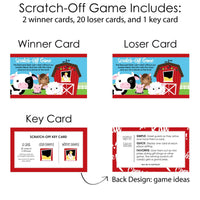 Farm Animals - Barnyard Baby Shower or Birthday Party Game Scratch Off Cards - 22 Count