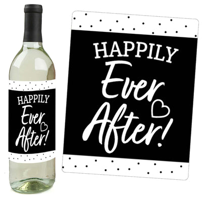 Mr. and Mrs. - Black and White Wedding or Bridal Shower Decorations for Women and Men - Wine Bottle Label Stickers - Set of 4
