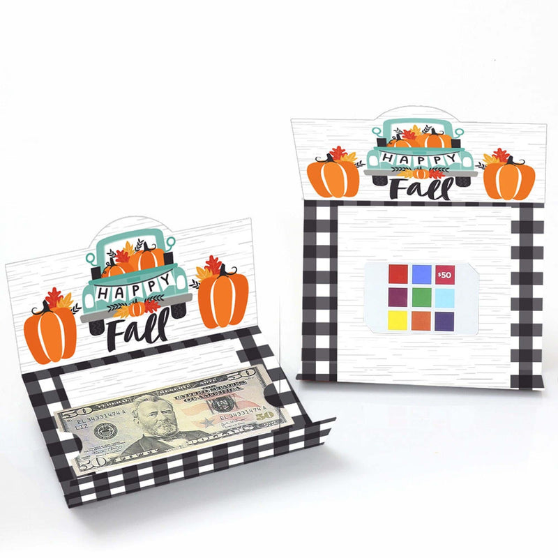 Happy Fall Truck - Harvest Pumpkin Party Money and Gift Card Holders - Set of 8