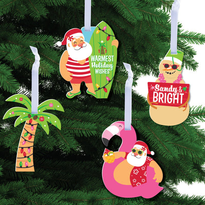 Tropical Christmas - Beach Santa Holiday Decorations - Christmas Tree Ornaments - Set of 12