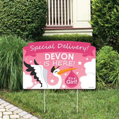 Girl Special Delivery - It's A Girl Stork Baby Shower Yard Sign Lawn Decorations - Personalized Party Yardy Sign