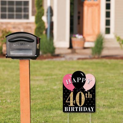 Chic 40th Birthday - Pink, Black and Gold - Outdoor Lawn Sign - Birthday Party Yard Sign - 1 Piece