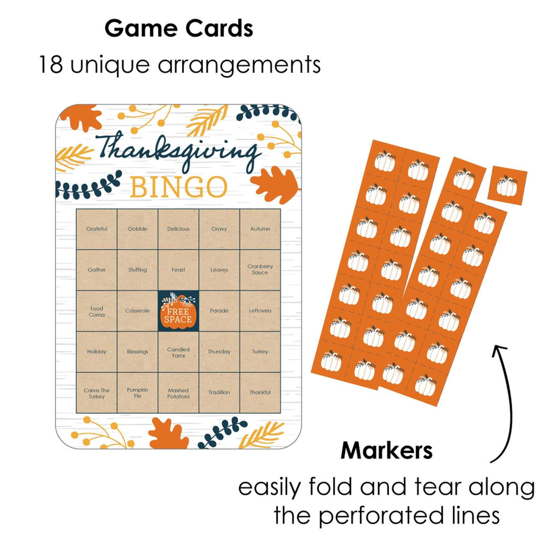 Happy Thanksgiving - Bingo Cards and Markers - Fall Harvest Party Bingo Game - Set of 18