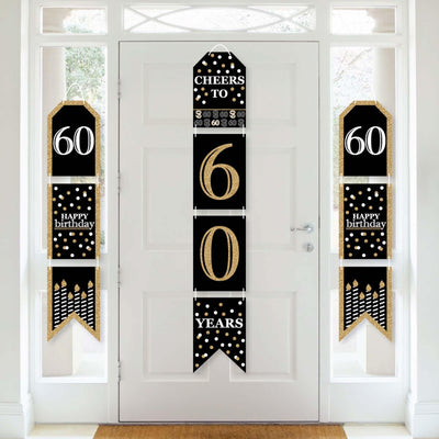 Adult 60th Birthday - Gold - Hanging Vertical Paper Door Banners - Birthday Party Wall Decoration Kit - Indoor Door Decor