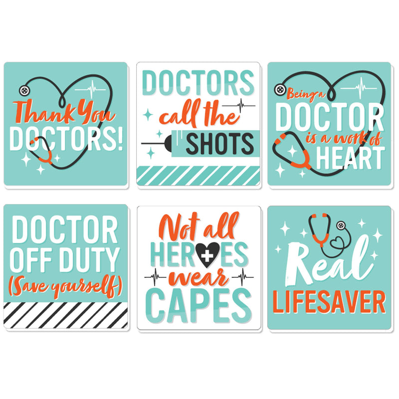 Thank You Doctors - Funny Doctor Appreciation Week Decorations - Drink Coasters - Set of 6