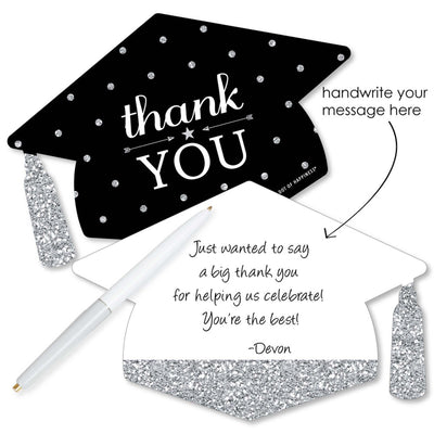 Tassel Worth The Hassle - Silver - Shaped Thank You Cards - Graduation Party Thank You Note Cards with Envelopes - Set of 12