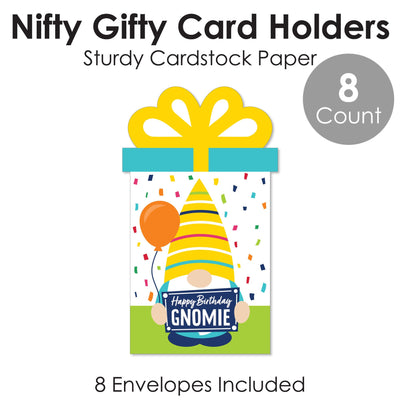 Gnome Birthday - Happy Birthday Party Money and Gift Card Sleeves - Nifty Gifty Card Holders - Set of 8