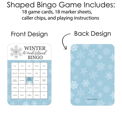 Winter Wonderland - Bingo Cards and Markers - Snowflake Holiday Party and Winter Wedding Bingo Game - Set of 18