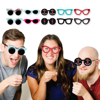 50's Sock Hop Glasses - Paper Card Stock 1950s Rock N Roll Party Photo Booth Props Kit - 10 Count
