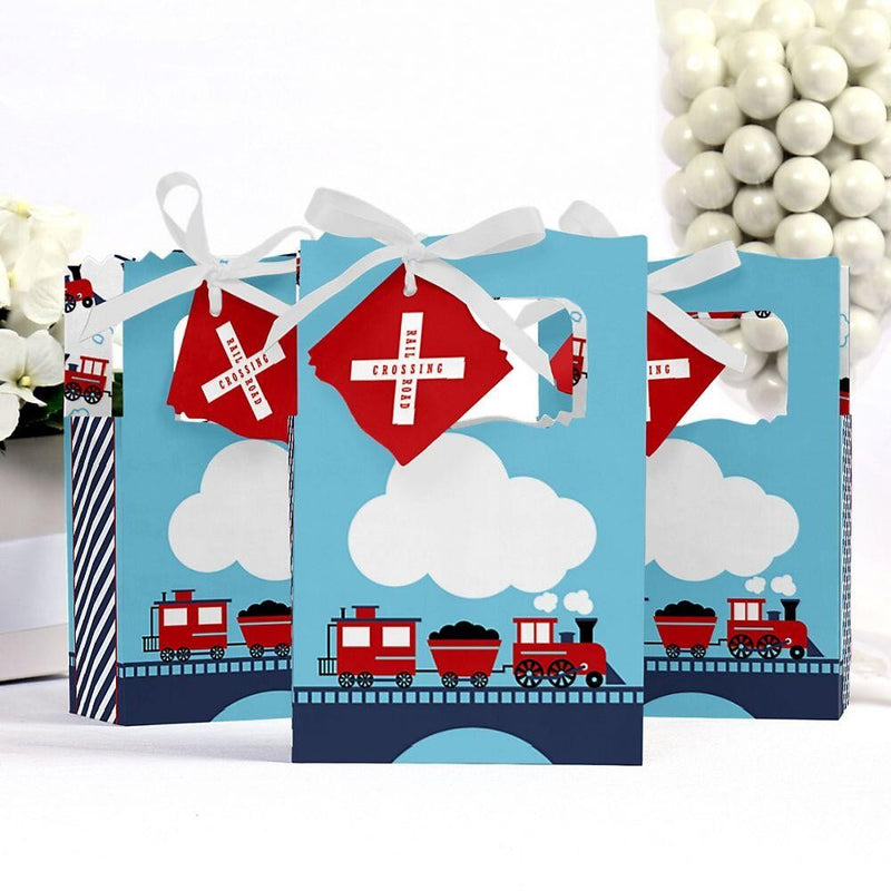 Railroad Party Crossing - Steam Train Birthday Party or Baby Shower Favor Boxes - Set of 12
