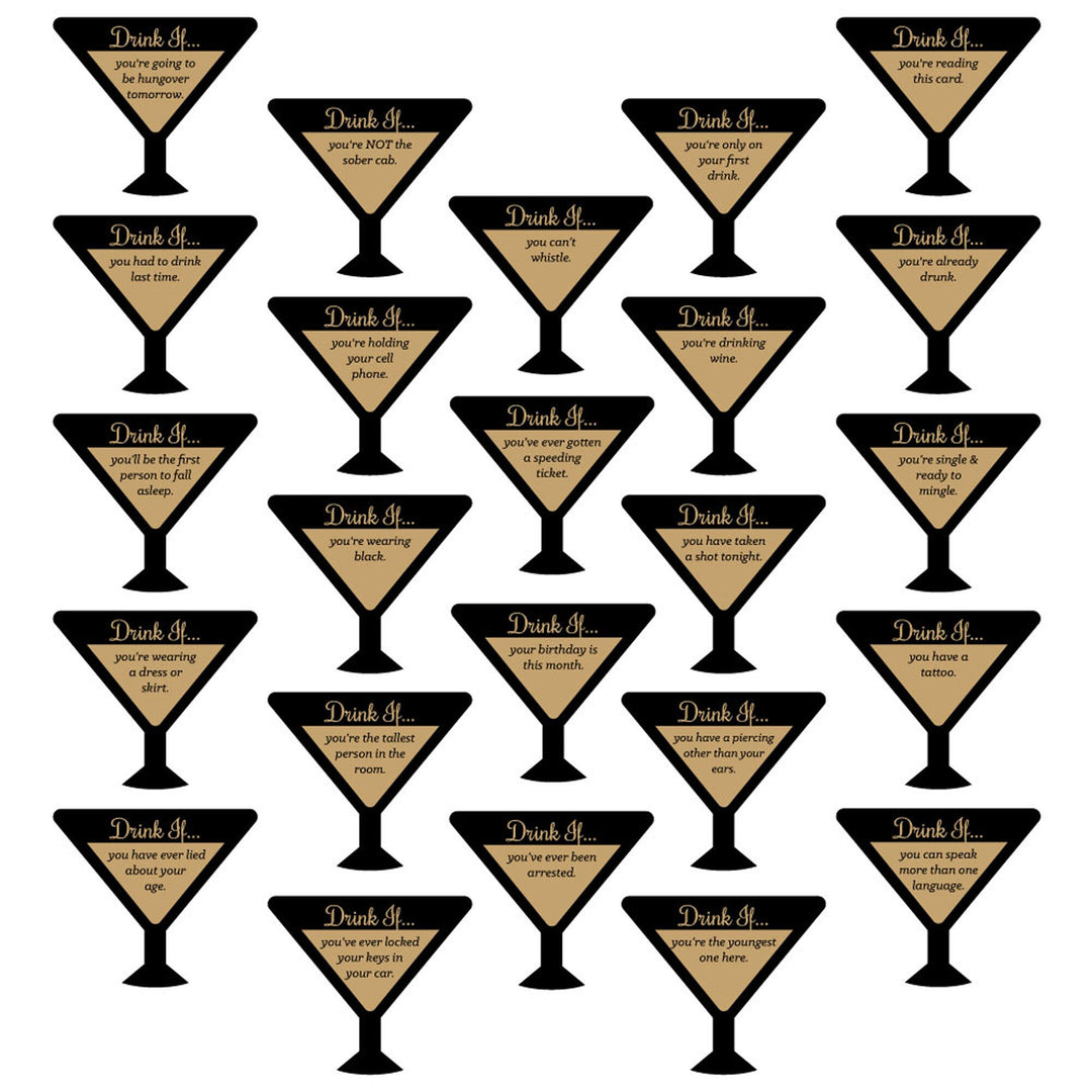 Drink If Game - Martini Glass - Fun Drinking Game Cards - 24 Count