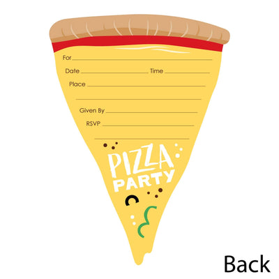 Pizza Party Time - Shaped Fill-In Invitations - Baby Shower or Birthday Party Invitation Cards with Envelopes - Set of 12