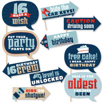 Funny Boy 16th Birthday - Sweet Sixteen Birthday Party Photo Booth Props Kit - 10 Piece