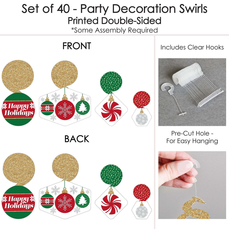 Ornaments - Holiday and Christmas Party Hanging Decor - Party Decoration Swirls - Set of 40