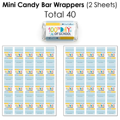 Happy 100th Day of School - Mini Candy Bar Wrappers, Round Candy Stickers and Circle Stickers - 100 Days Party Candy Favor Sticker Kit - 304 Pieces