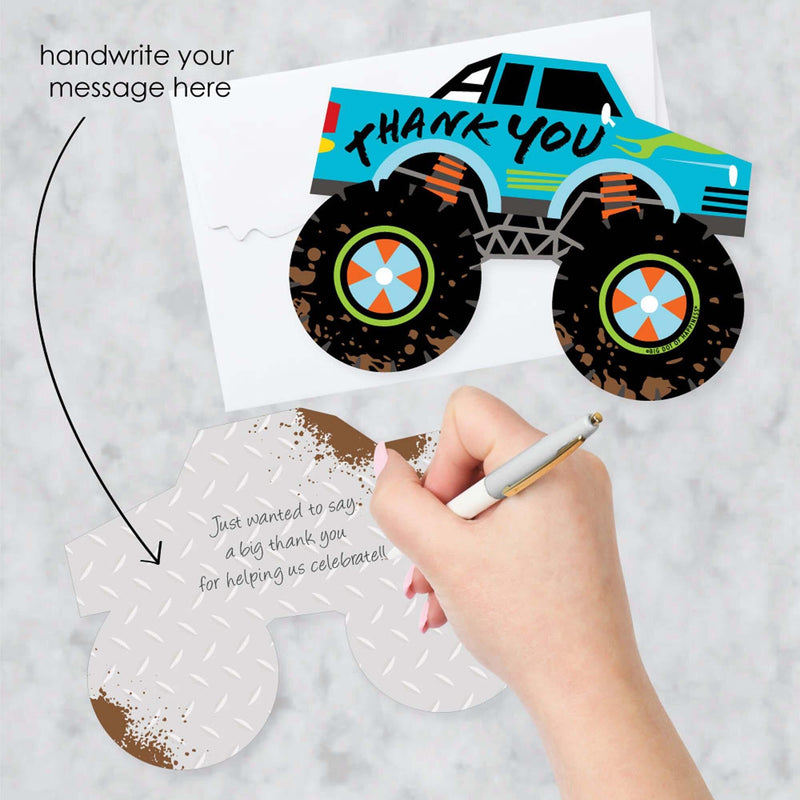 Smash and Crash - Monster Truck - Shaped Thank You Cards - Boy Birthday Party Thank You Note Cards with Envelopes - Set of 12