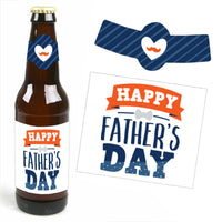 Happy Father's Day - We Love Dad Party Decorations for Women and Men - 6 Beer Bottle Label Stickers and 1 Carrier