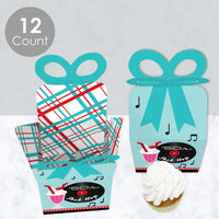 50's Sock Hop - Square Favor Gift Boxes - 1950s Rock N Roll Party Bow Boxes - Set of 12