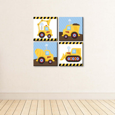Construction Truck - Kids Room, Nursery Decor and Home Decor - 11 x 11 inches Nursery Wall Art - Set of 4 Prints for Baby's Room