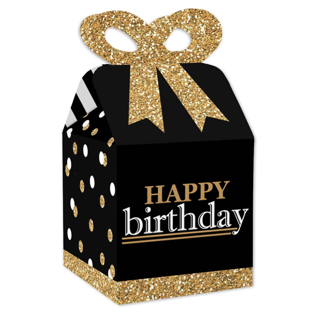 Adult Happy Birthday - Gold - Square Favor Gift Boxes - Birthday Party Bow Boxes - Set of 12