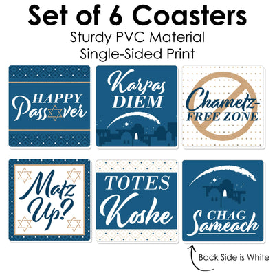 Happy Passover - Funny Pesach Jewish Holiday Party Decorations - Drink Coasters - Set of 6