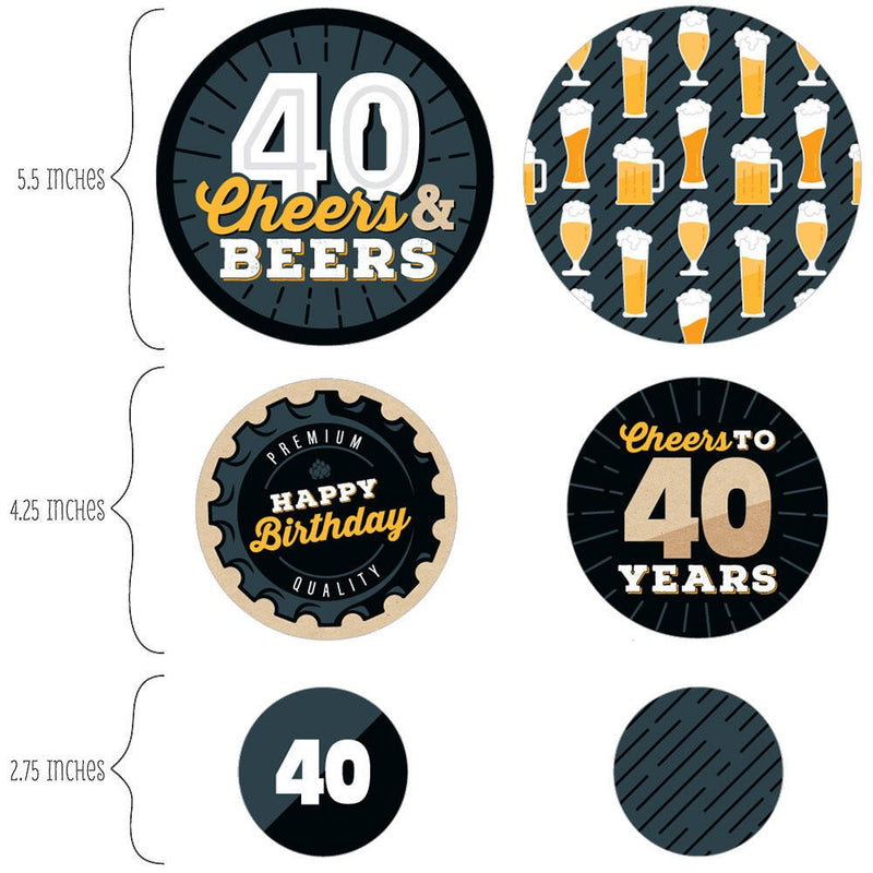 Cheers and Beers to 40 Years - 40th Birthday Party Giant Circle Confetti - Party Decorations - Large Confetti 27 Count