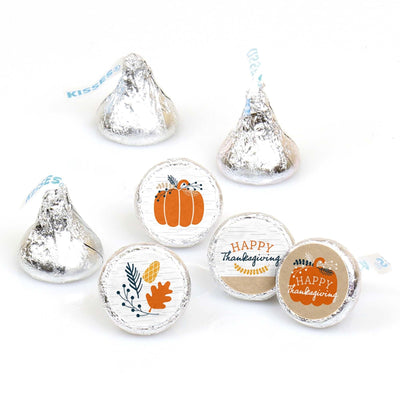 Happy Thanksgiving - Fall Harvest Party Round Candy Sticker Favors - Labels Fit Hershey's Kisses - 108 ct