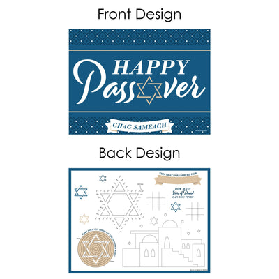 Happy Passover - Paper Pesach Jewish Holiday Party Coloring Sheets - Activity Placemats - Set of 16