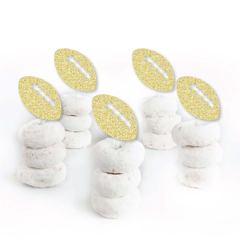 Gold Glitter Football - No-Mess Real Gold Glitter Dessert Cupcake Toppers - Baby Shower or Birthday Party Clear Treat Picks - Set of 24
