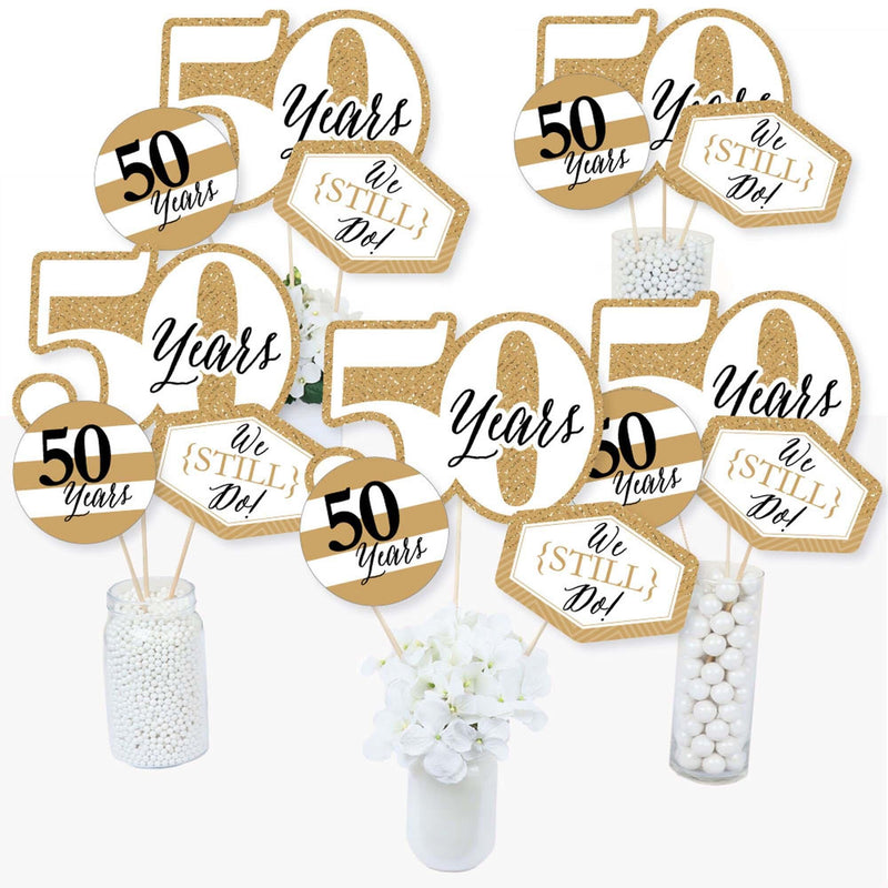 We Still Do - 50th Wedding Anniversary - Anniversary Party Centerpiece Sticks - Table Toppers - Set of 15