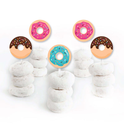 Donut Worry, Let's Party - Dessert Cupcake Toppers - Doughnut Party Clear Treat Picks - Set of 24