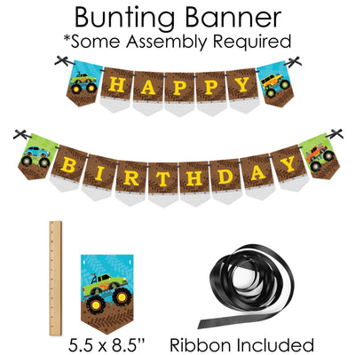 Smash and Crash - Monster Truck - Banner and Photo Booth Decorations - Boy Birthday Party Supplies Kit - Doterrific Bundle