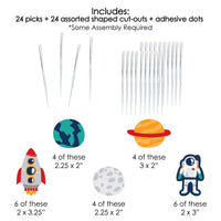 Blast Off to Outer Space - Dessert Cupcake Toppers - Rocket Ship Baby Shower or Birthday Party Clear Treat Picks - Set of 24