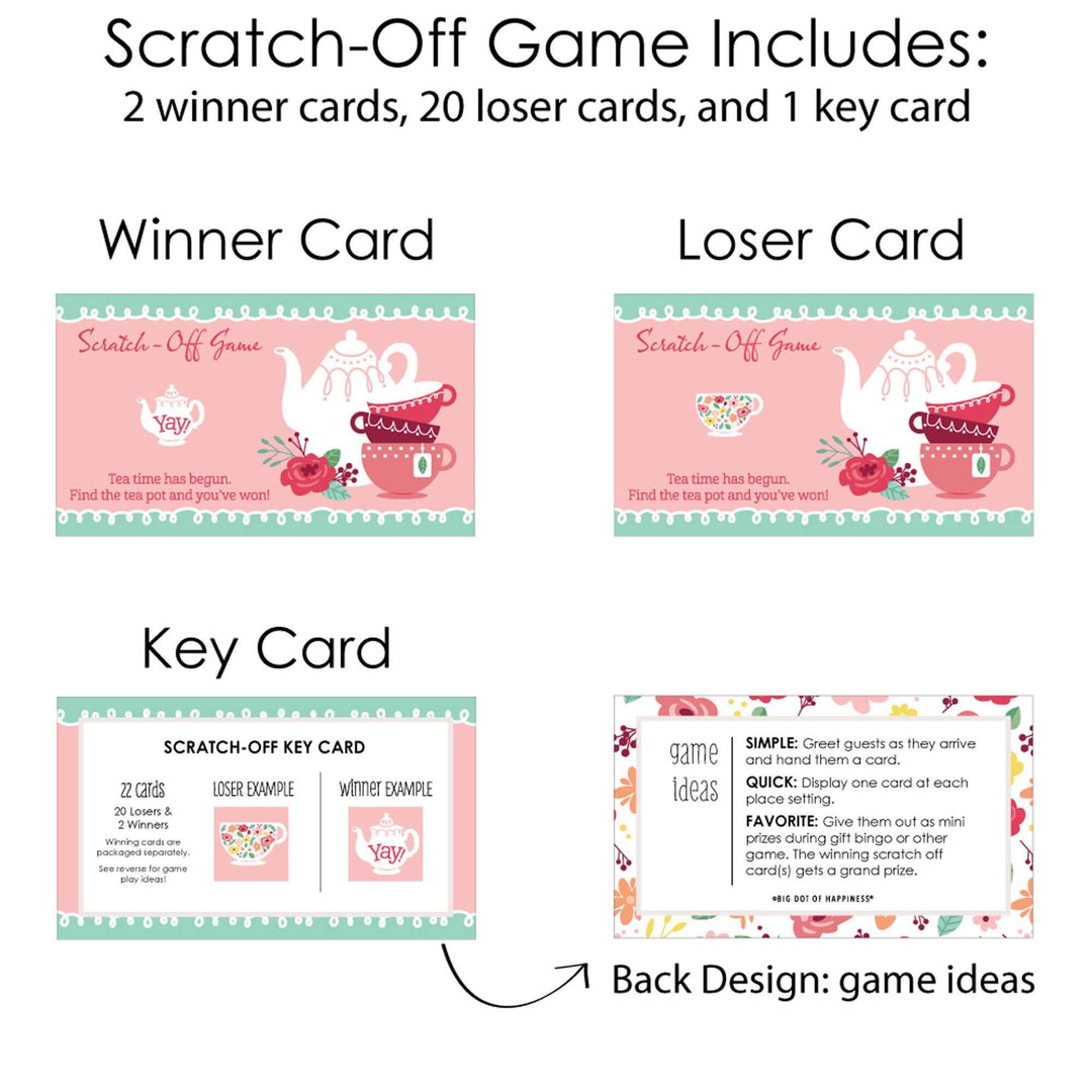 Floral Let's Par-Tea - Garden Tea Party Game Scratch Off Cards - 22 Count