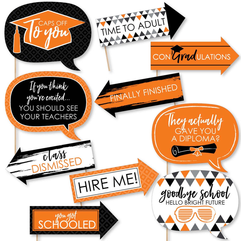 Funny Orange Grad - Best is Yet to Come - 10 Piece Graduation Party Photo Booth Props Kit